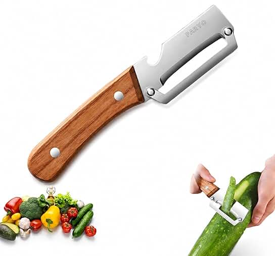 Premium Heavy Duty Stainless Steel Professional Vegetable Peeler with Wooden Handle, Sharp Swivel 2-in-1 Dual Blade,Ergonomic Grip, Potato,Cucumber,Carrot & Fruit Peeling Peeler Tool deal from amazon