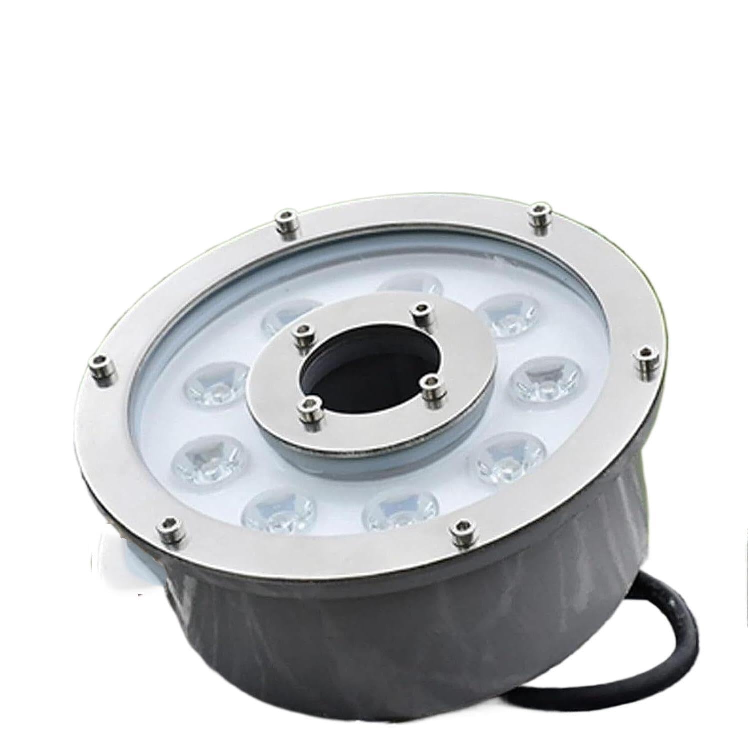 LED Underwater Pool Ring Fountain Light - IP68 Waterproof Stainless Steel Landscape Lamp 24V Low Voltage Middle Hole for Pond, Aquarium, Garden(Red,18W)