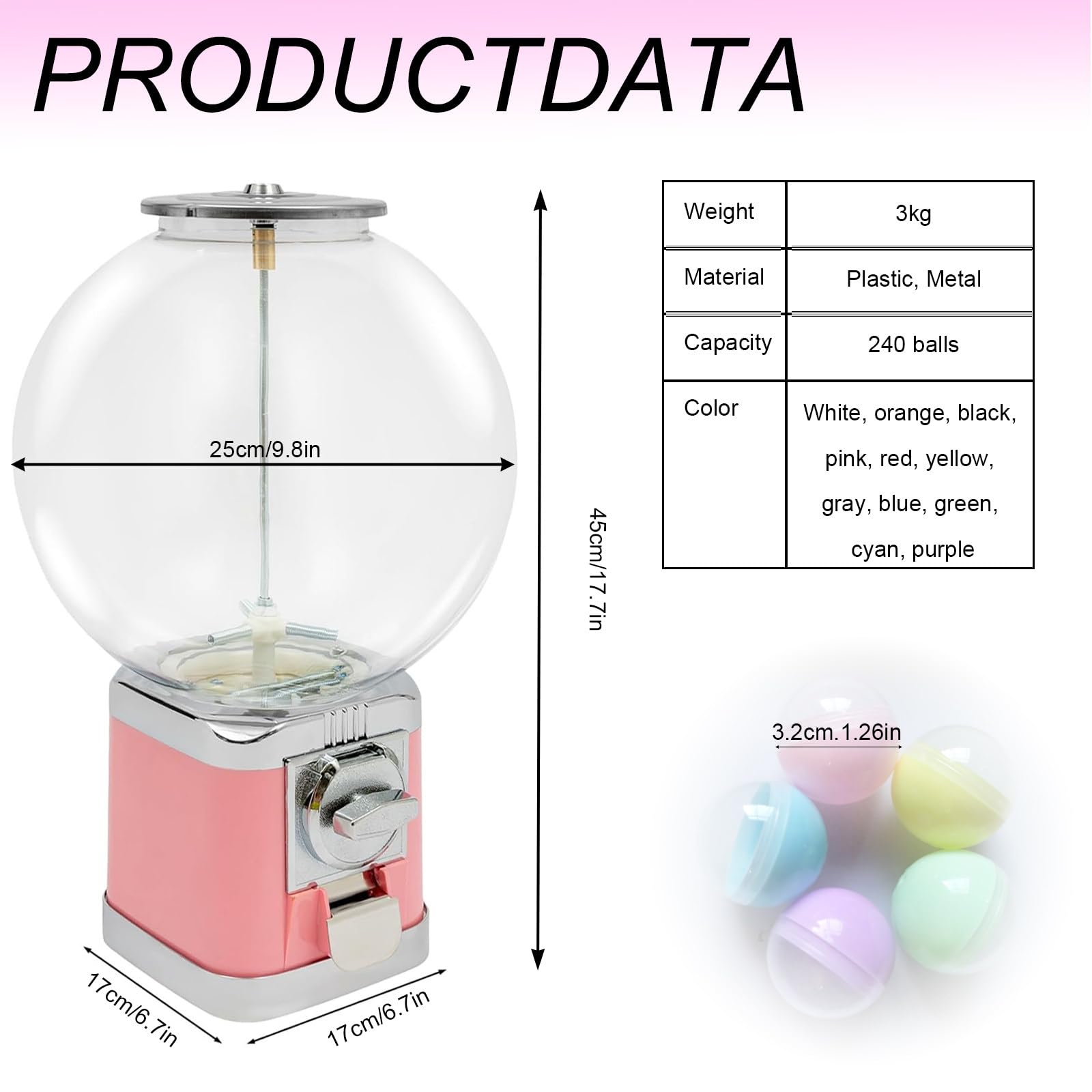 Distributeur Automatique de Capsules, Distributeur de Bonbons Classique, Gumball avec 100 Balles, Rangement de Capsules de Café pour la Maison et Les Magasins de Jeux Orange