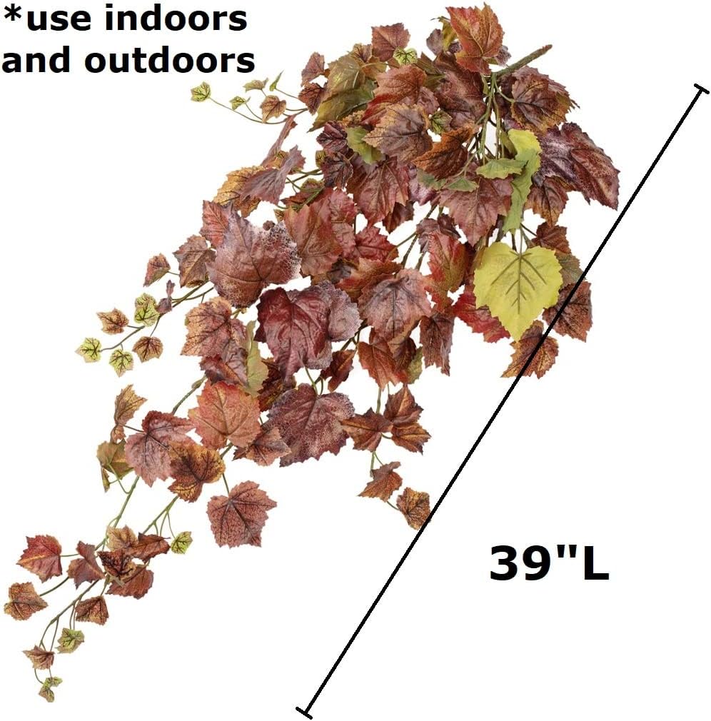 Factory Direct Craft Autumn Grape Leaf Cascading Artificial Ivy Vine Bush Greenery - Indoor/Outdoor Tuscany Vineyard Winery Hanging Grape Leaves Plant for Home Porch or Patio Decor (39" L)