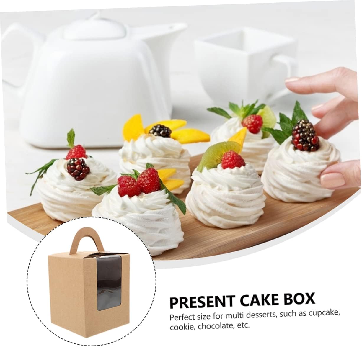 INOOMP 50pcs Muffin Cake Boxes Window Kraft Paper Dessert Packing Containers Sturdy Cupcake Carrier for Baking Supplies and Party Events