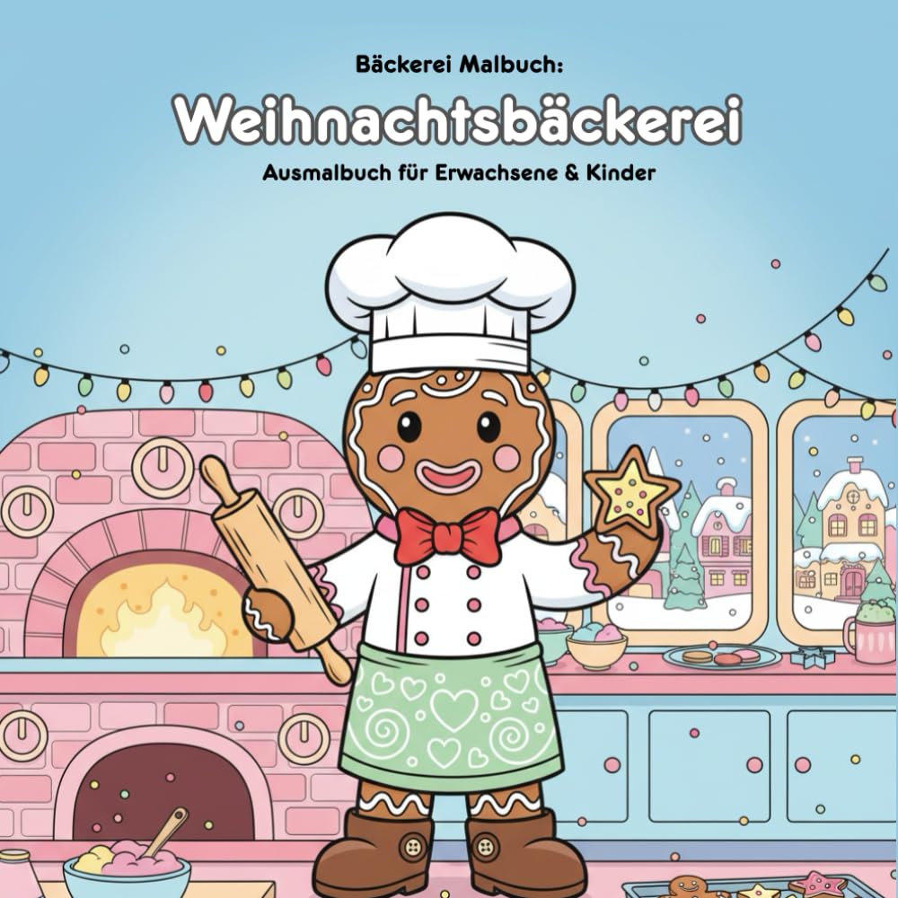 Weihnachtsbäckerei: Malbuch und Geschichte: Für Erwachsene & Kinder - 36 zauberhafte Ausmalbilder - Großformat 21.59 x 21.59 cm - Eine süße Weihnachtsgeschichte zum Ausmalen und Träumen