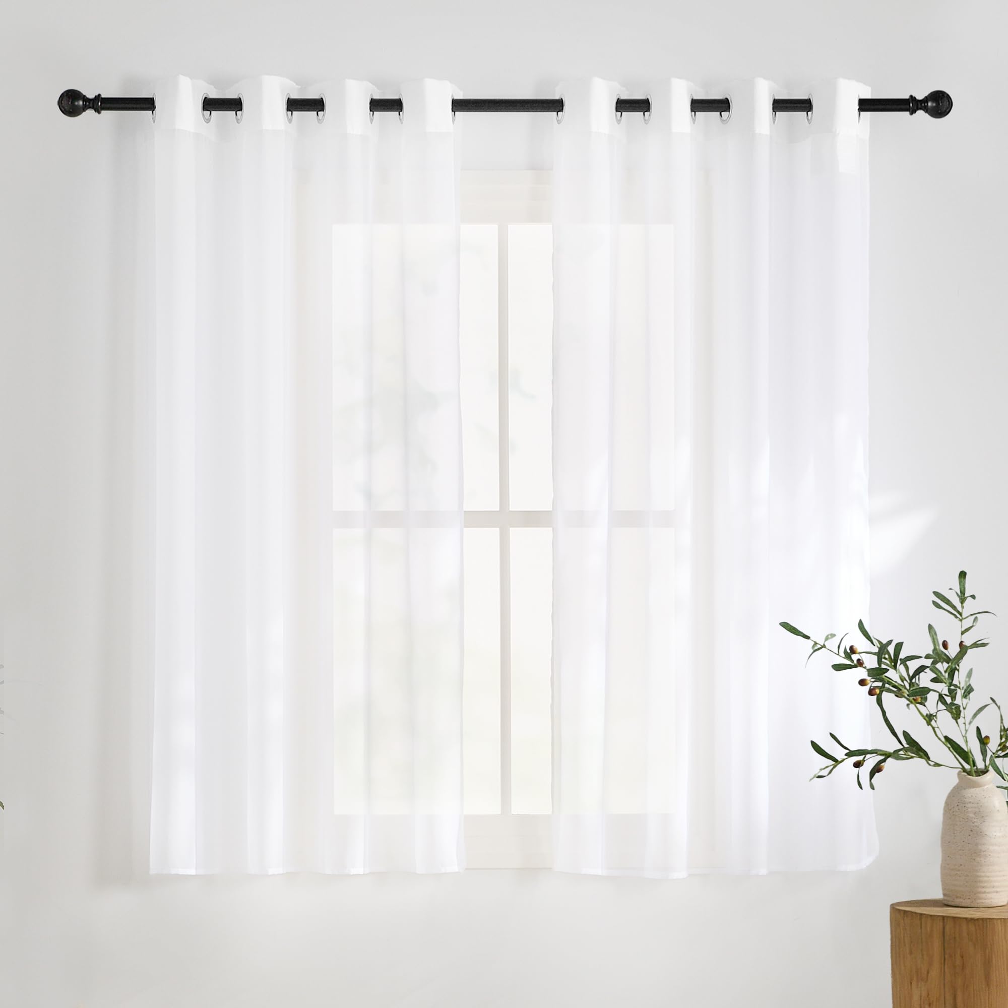 KGORGE Cortinas Cocina Cortas para Ventanas, Cortinas Translucidas con Ojales 2 Piezas para Dormitorio/Comedor,140x137cm,Blanco Global Recycled Standard Global Recycled Standard OEKO-TEX STANDARD 100 Global Recycled Standard