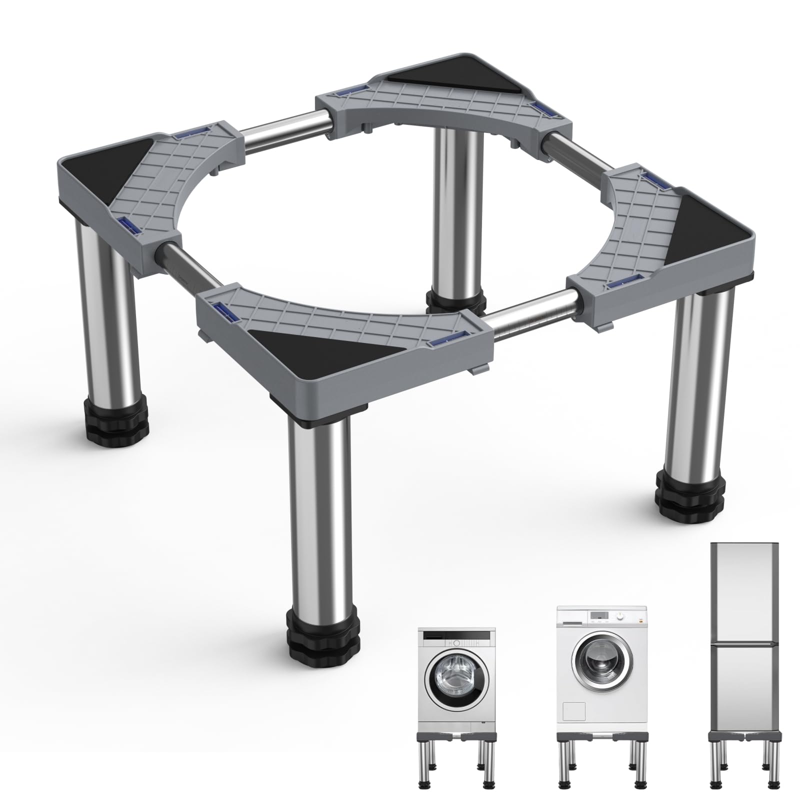 Base para Refrigerador Altura 28-31cm, Pedestal de Lavadora para Frigorífico, Secadora y Congelador con 4 Pies Fuertes, Largo/Ancho 43-66 cm, Gris