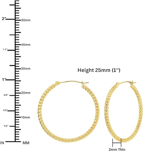 Miniatura 6 de Pendientes de aro redondos texturizados en espiral de oro amarillo de 14 quilates, 0.079 in de grosor