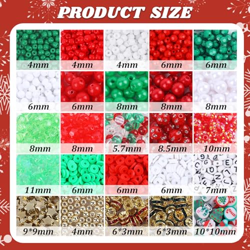 Image of Christmas Beads,2600 PCS +Christmas Bracelet Making Kit Friendship Bracelet Kit with Clay Bead Pearl Letter Round Beads, Charms DIY Beads for Jewelry Making Crafts for Gifts
