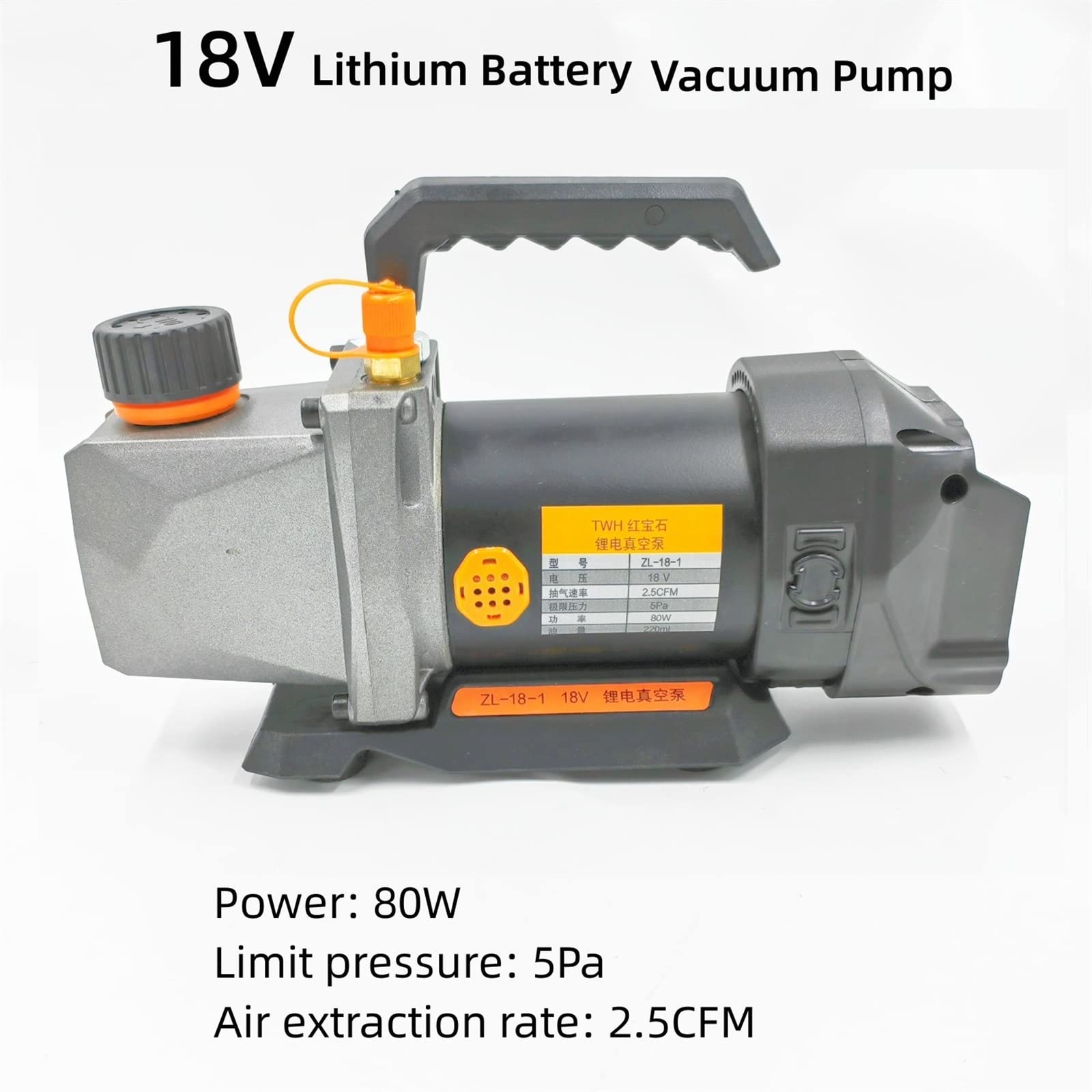 Pompa próżniowa membranowa 18V bateria litowa pompa próżniowa 5Pa 80W 2.5CFM 1/4 wlot powietrza chłodzenie do klimatyzacji samochodowej do akumulatora 18V
