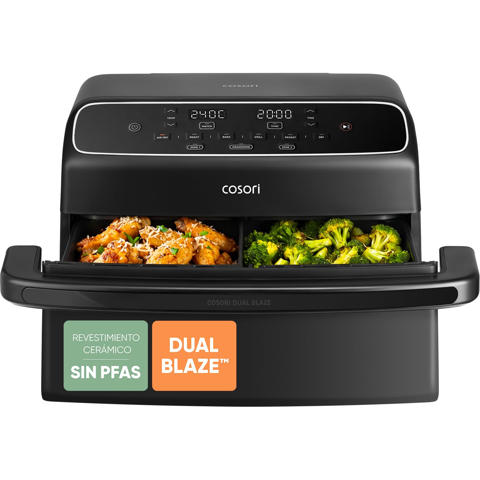 Cosori Air Fryer Dual Blaze Twinfry Compact 8,6 Litros, Freidora de Aire con Doble Resistencia, Revestimiento Cerámico sin PFAS, Airfryer Grande de Doble Cesta con Divisor, Multicocina 6 en 1, 2700W