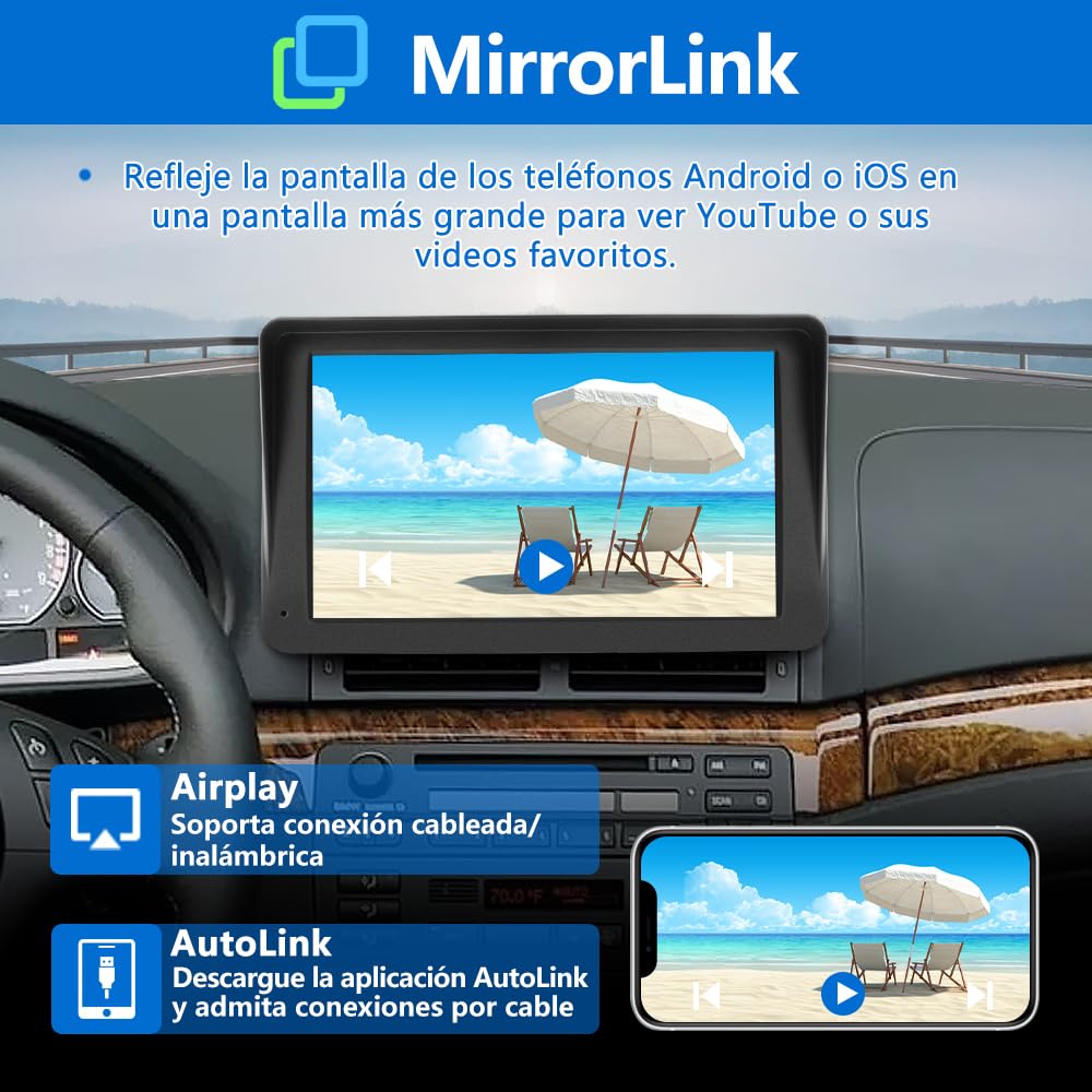 AWESAFE 7”Pantalla de Coche CarPlay/Android Auto/MirrorLink Inalámbrico para Coche, Reproductor de Coche Pantalla Tactíl Admite Bluetooth/SIRI/Asistencia de Voz/Sin Instalación