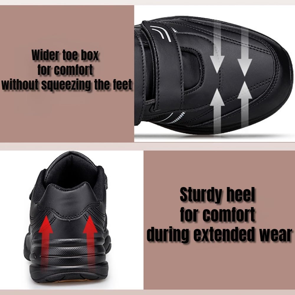 Zapatillas de Deporte Hombre Zapatos de Cuero Anchos Hombres | Zapatillas para Caminar Hombre Zapatos de piel para diabéticos Cierre Ajustable Hinchados o Diabéticos