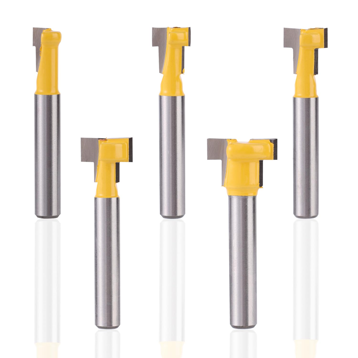lasuroa 5pcs Keyhole Router Bit, T Slot Router Bits Set 1/4 Inch Shank with Blade Diameter 5/16 3/8 7/16 1/2 5/8 Inch T Track Cutter for Woodworking Grooving Milling Cutter Tool