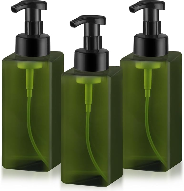 3 unidades de 650 ml/23 oz botella de bomba de espuma verde dispensadores de jabón líquido cuadrados de plástico espumoso recipientes de limpieza cuadrados rellenables vacíos para champú limpiador facial lavado corporal