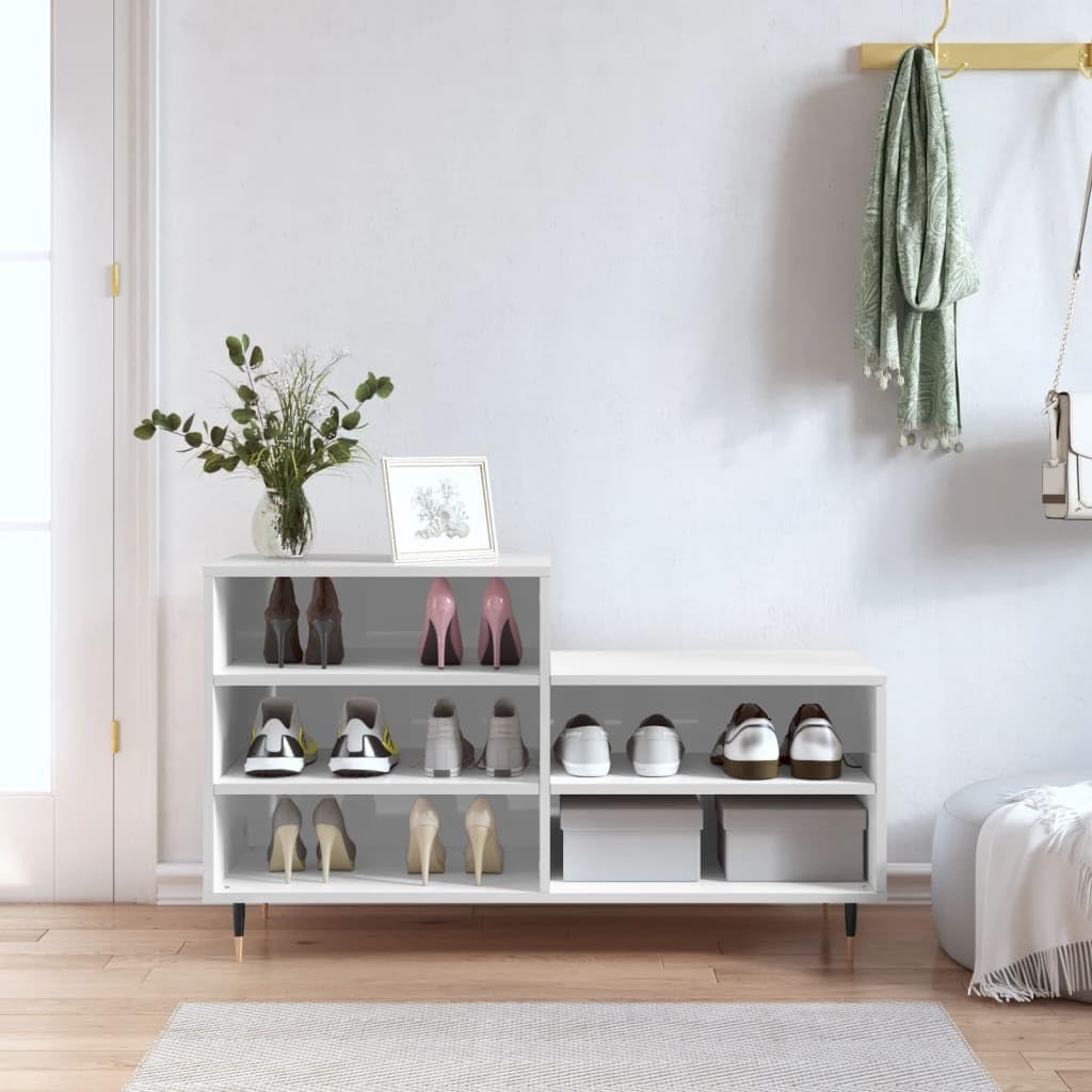 Armoire à Chaussures Blanche Haute Brillance 102x36x60 cm Bois