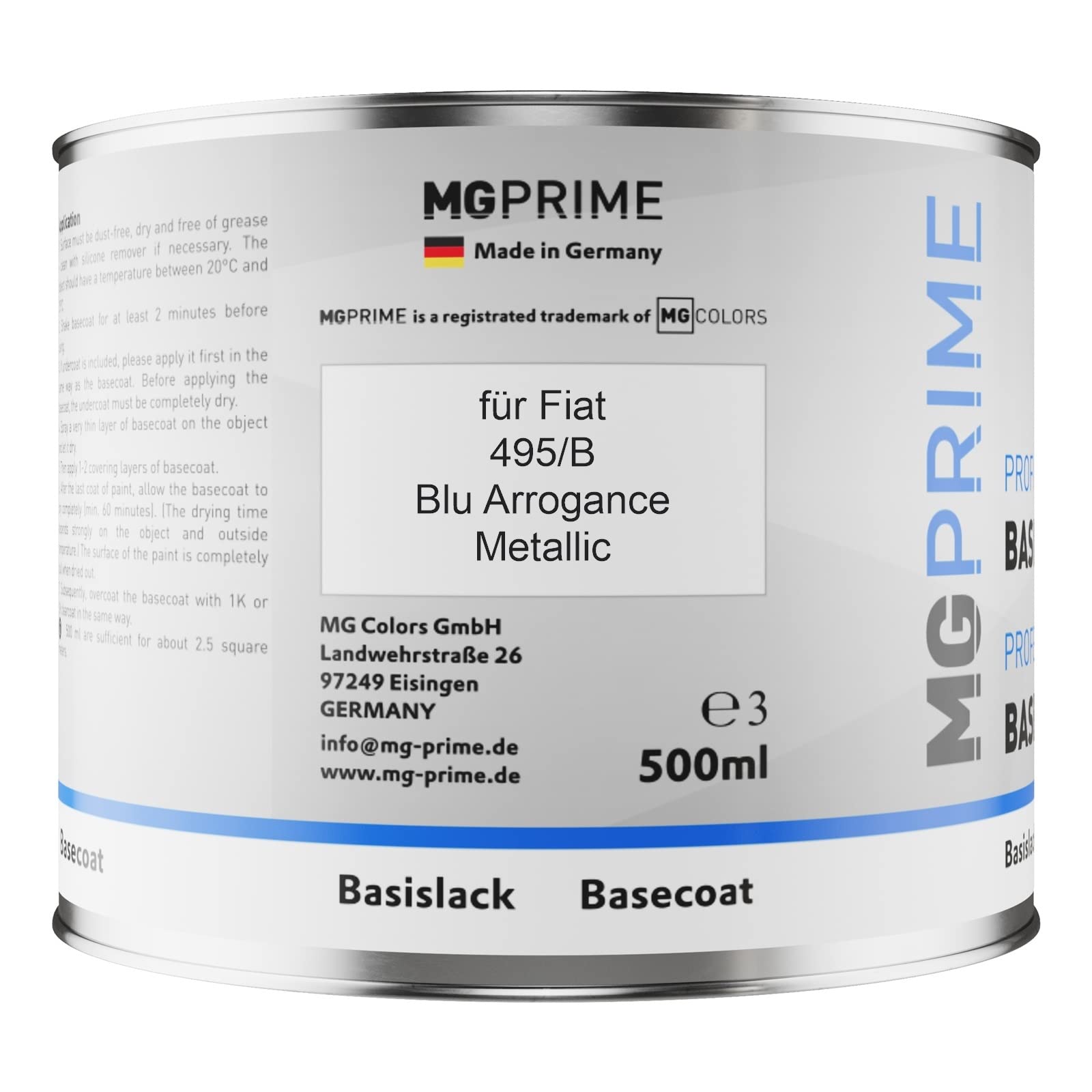 MG PRIME Autolack Dosen Set für Fiat 495/B Blu Arrogance Metallic 1,25L
