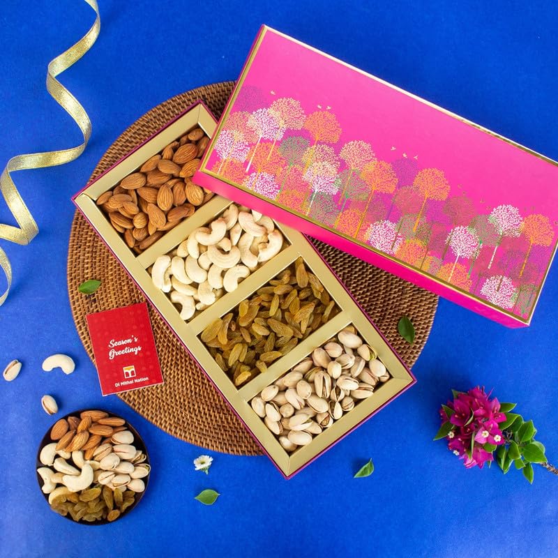 DI MITHAI NATION Cashew(50g), Almond(50g),Pistachio(50g) and Raisin(50g) With Classic Pink Tree Box