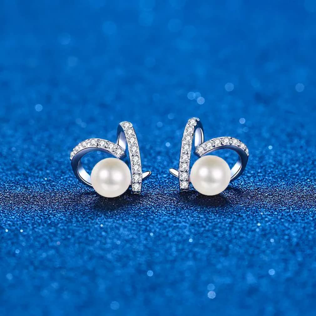 Orecchini perle coltivate d'acqua dolce donna Orecchini moissanite Orecchini a cuore in argento sterling 925