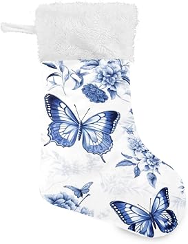 Blue Butterflies 1 PC Christmas Stocking Large Stockings for Family Christmas Holiday Party Fireplace Home Decor