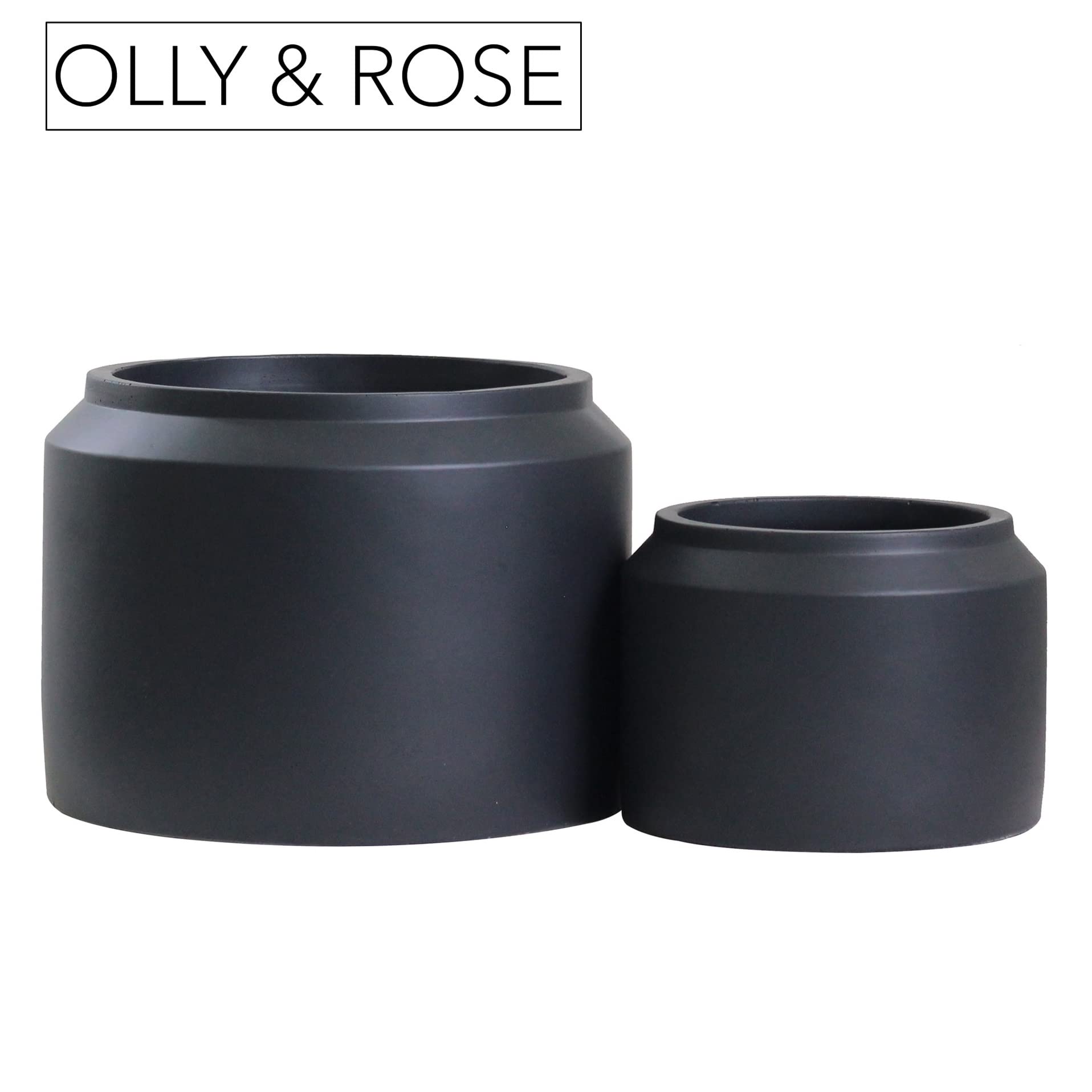 Olly & Rose Porto, set di 2 vasi in ceramica nera opaca, per interni ed esterni, colore nero opaco