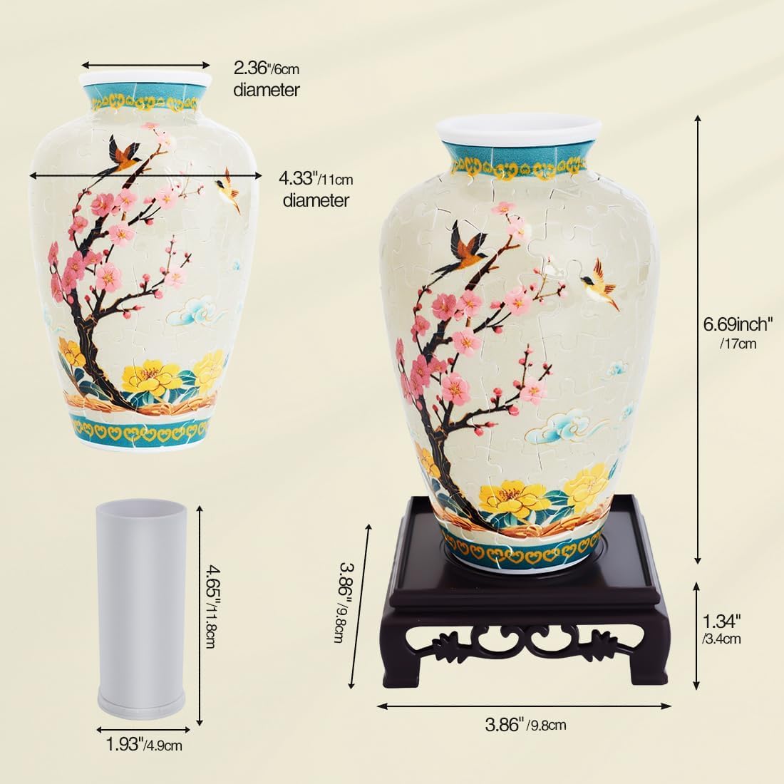 3D Puzzle Vase, Unique Gift for Adults, 120 Plastic Curved Plastic Piece Puzzle Vase, 6.3 Inch Height, Built-in Water Bottle, Season Art Deco Style (Classic)