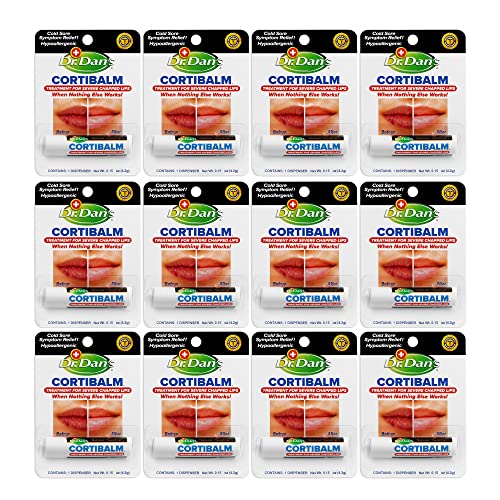 Dr. Dan's Cortibalm- 12 Pack - for Dry Cracked Lips - Healing Lip Balm for Severely Chapped Lips - Designed for Men, Women and Children