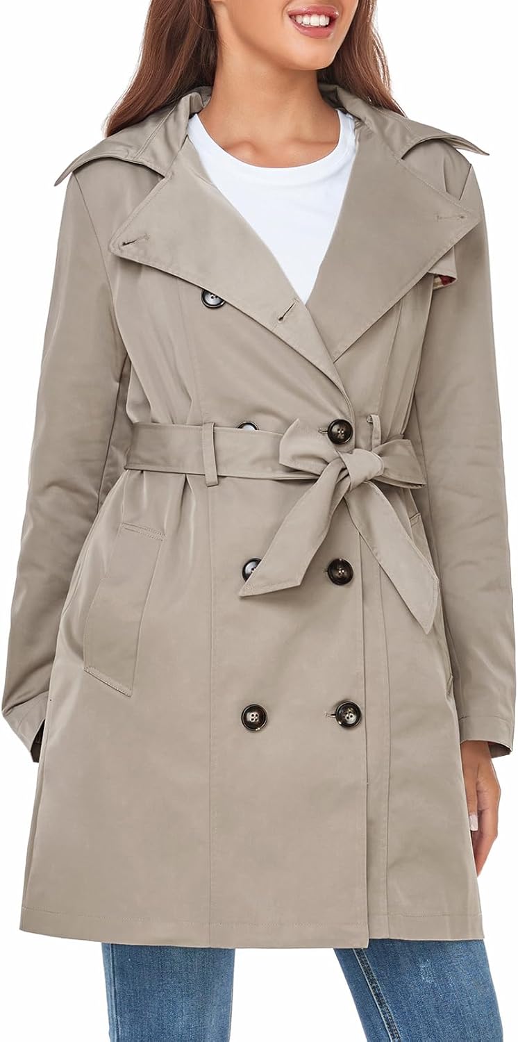 SaphiRose Women's Water-Resistant Trench Coat Double-Breasted Long Peacoat with Removable Hood OEKO-TEX STANDARD 100 - Image 2