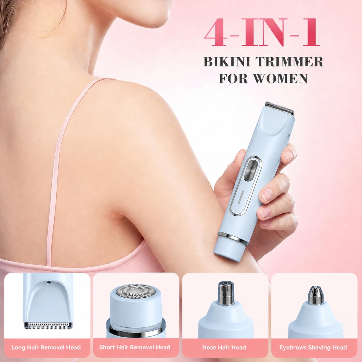 JTF Rasierer Damen,4-in-1 Doppelkopf Intimrasierer für Frauen,Damenrasierer Elektrisch für Gesicht Achseln Beine Bikinizone,Wiederaufladbarer Ipx7 Wasserdicht Elektrorasierer -Blau
