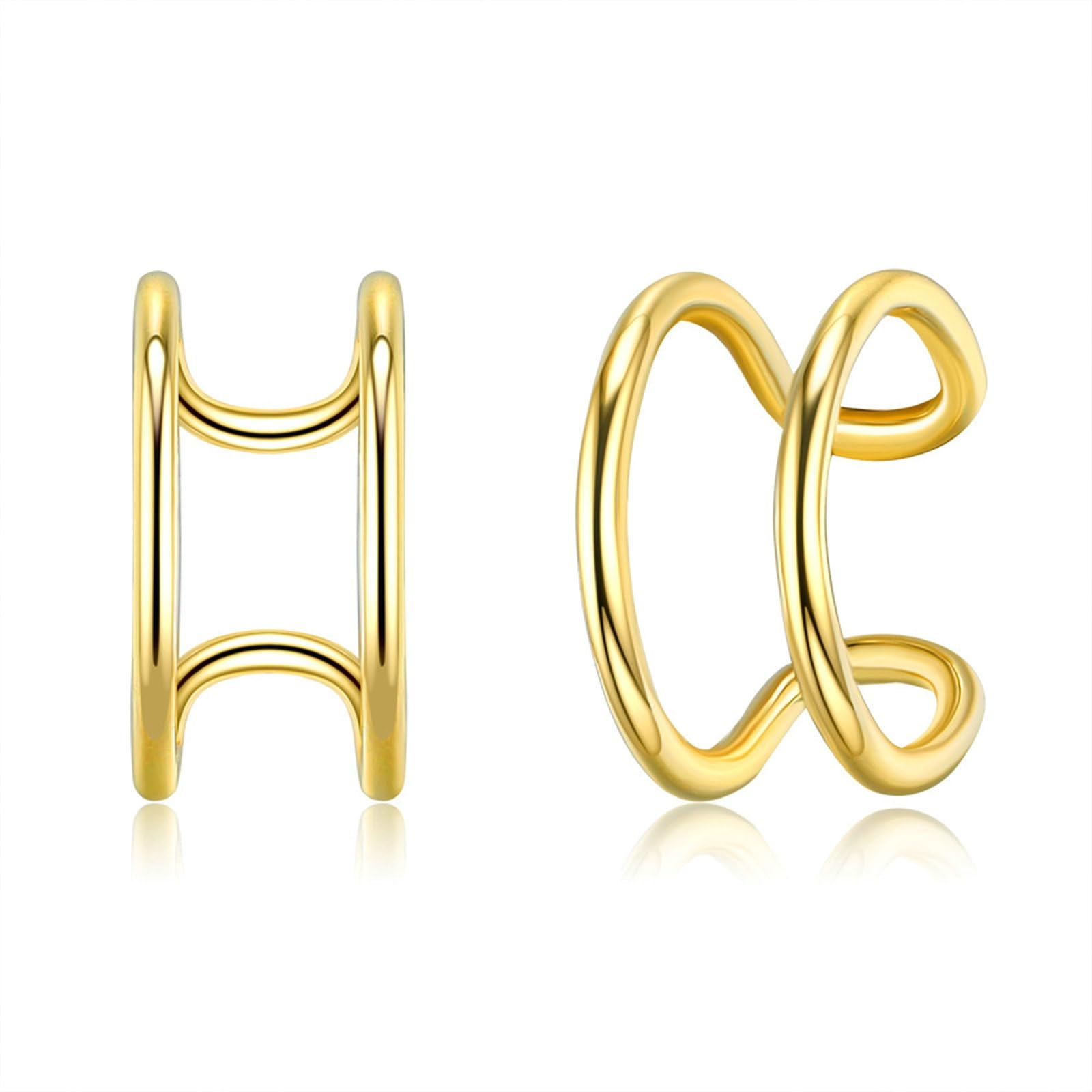 Daesar Orecchini Oro Donna 9K 375, Orecchini Ear Cuff Donna Doppia Fila Geometrico Lucido Non Piercing Orecchino Oro Giallo per Fidanzamento Matrimonio