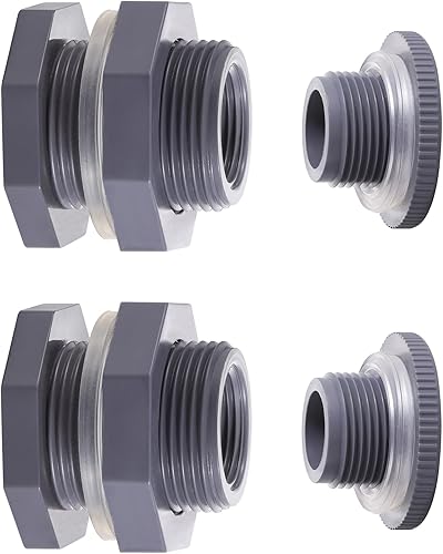 Paquete de 2 conectores de PVC hembra de 34 pulgadas con tapón y junta de sello de silicona gruesa, kit de conector de barril de lluvia