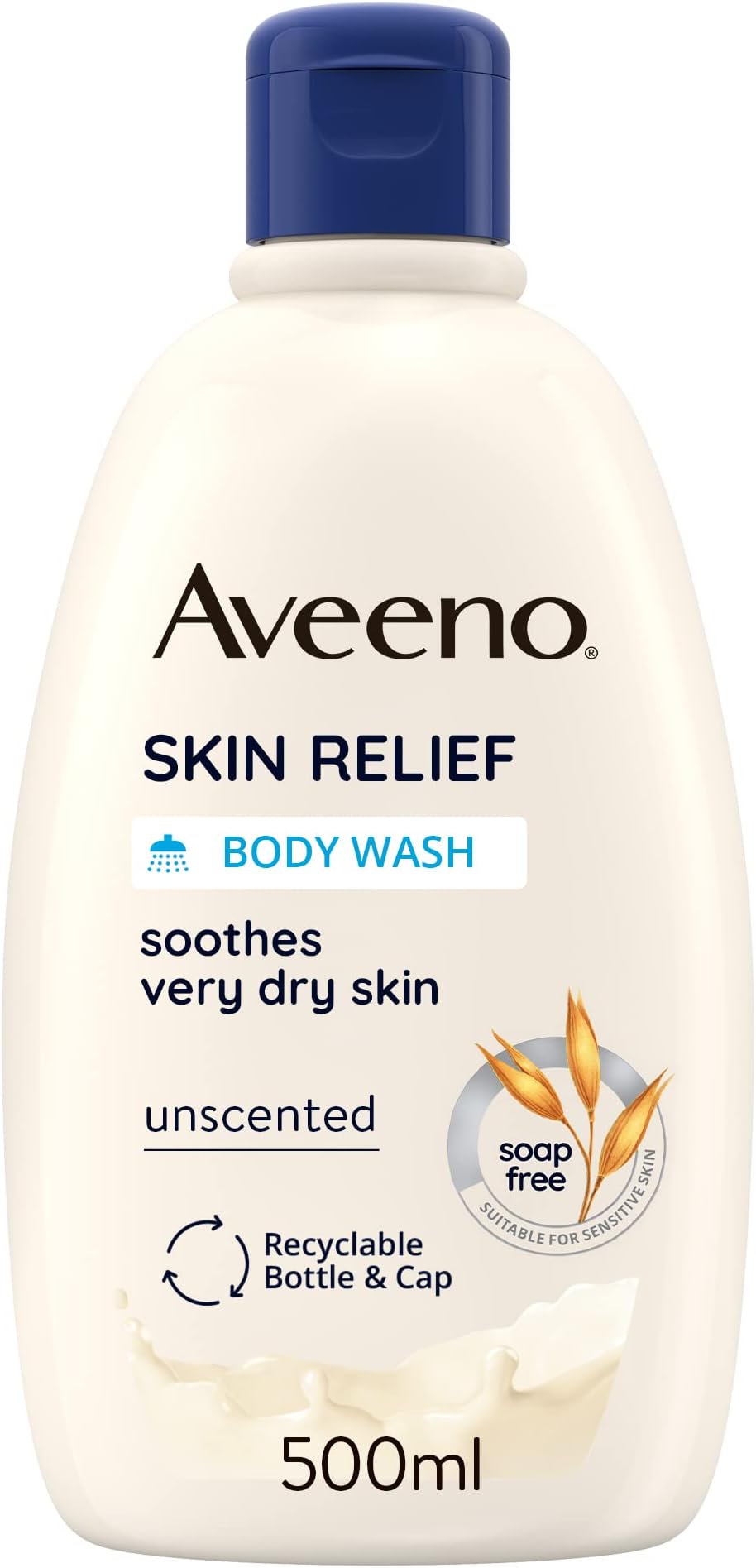 Aveeno Skin Relief Moisturising Body Wash (1x 500ml), Gentle Cleansing Wash with Soothing Triple Oat Complex, Soap-Free, Unscented for Sensitive and Very Dry Skin