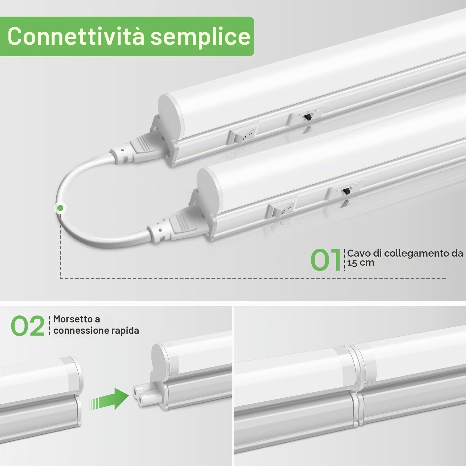 ALUSSO Luci LED per Cucina 12W 1200lm, 3CCT 3000K 4000K 6500K, Illuminazione Sotto Mobile con Interruttore e Cavo, Lightbar LED 88cm 230V, Barra Luce Bianca per Pensili Set di 2