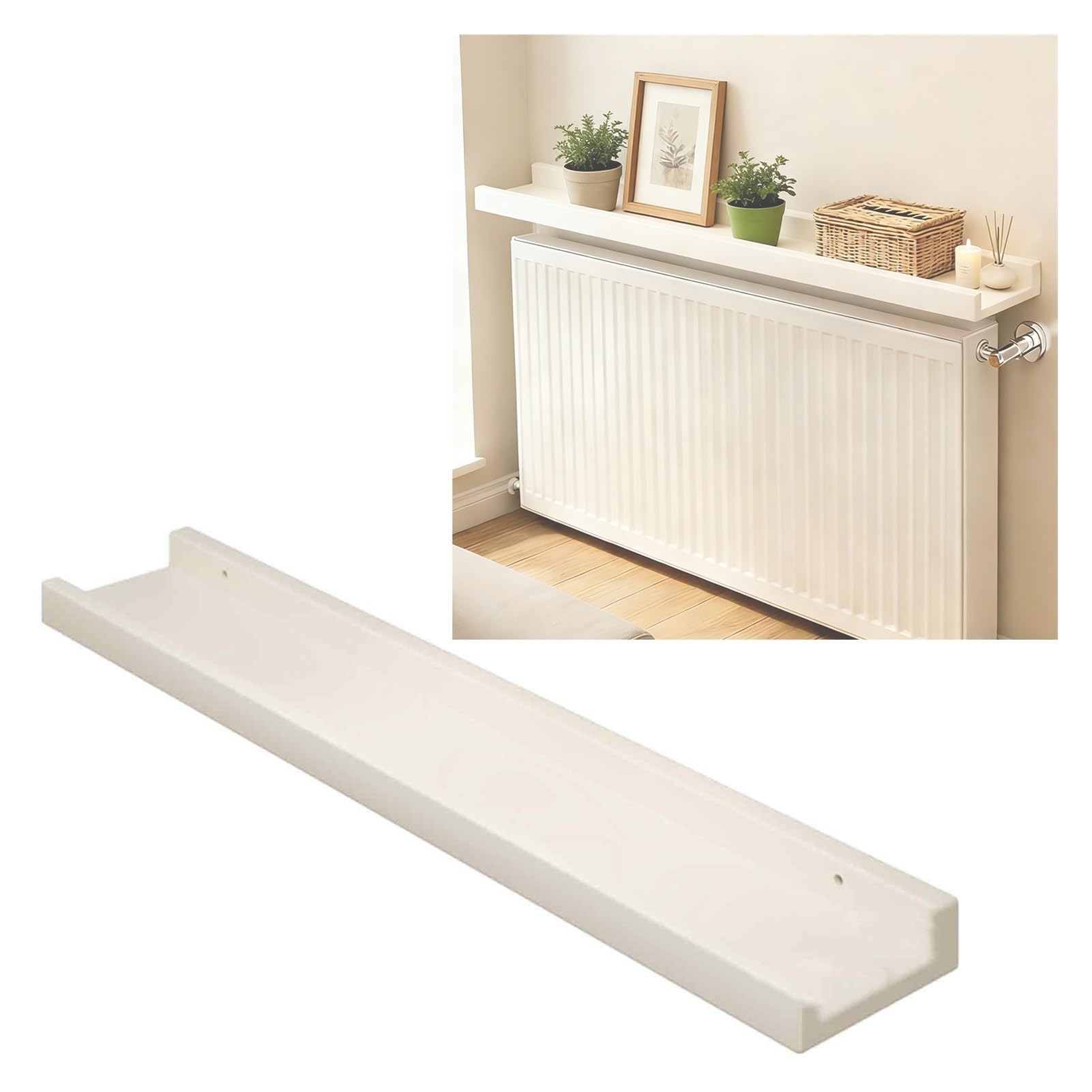 Mensola sospesa per termosifone in legno bianco, per massimizzare lo spazio e migliorare la decorazione per soggiorno, camera da letto, bagno, corridoio, ufficio (15 x 30 cm) – elegante soluzione di