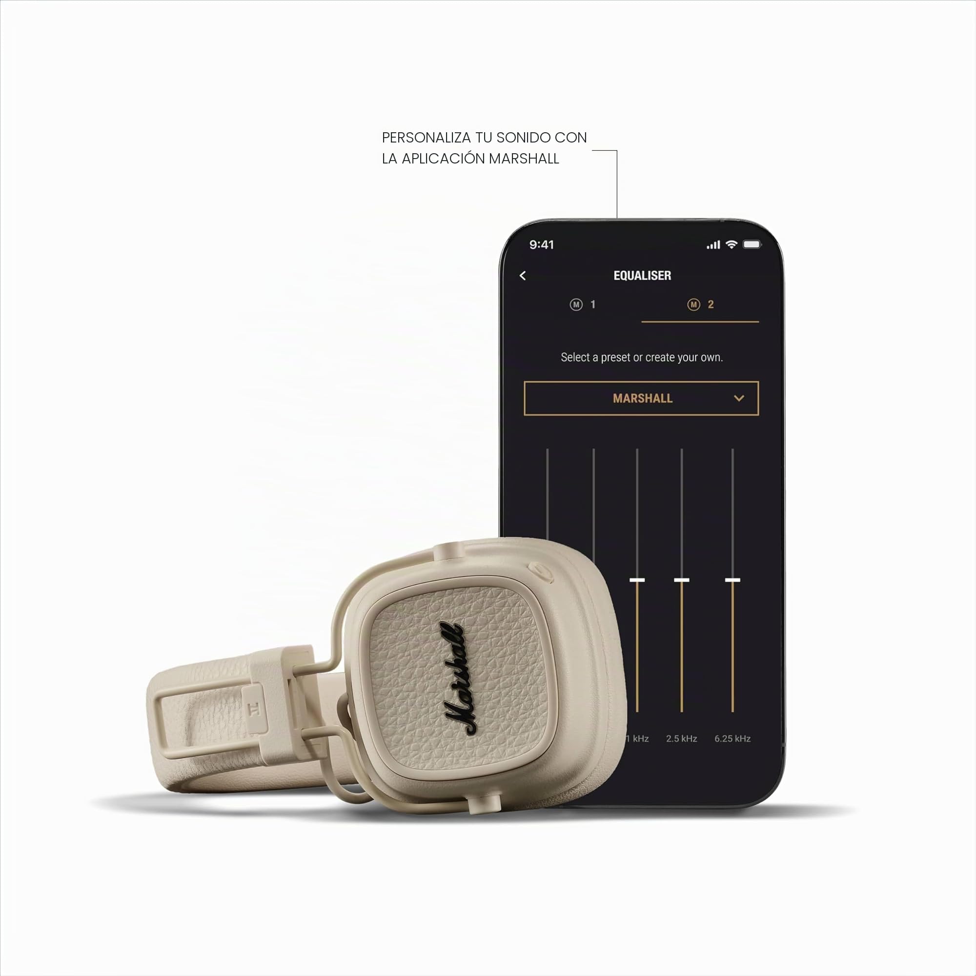Marshall Major V Auriculares Inalámbricos Bluetooth, 100 Horas de Reproducción - Crema