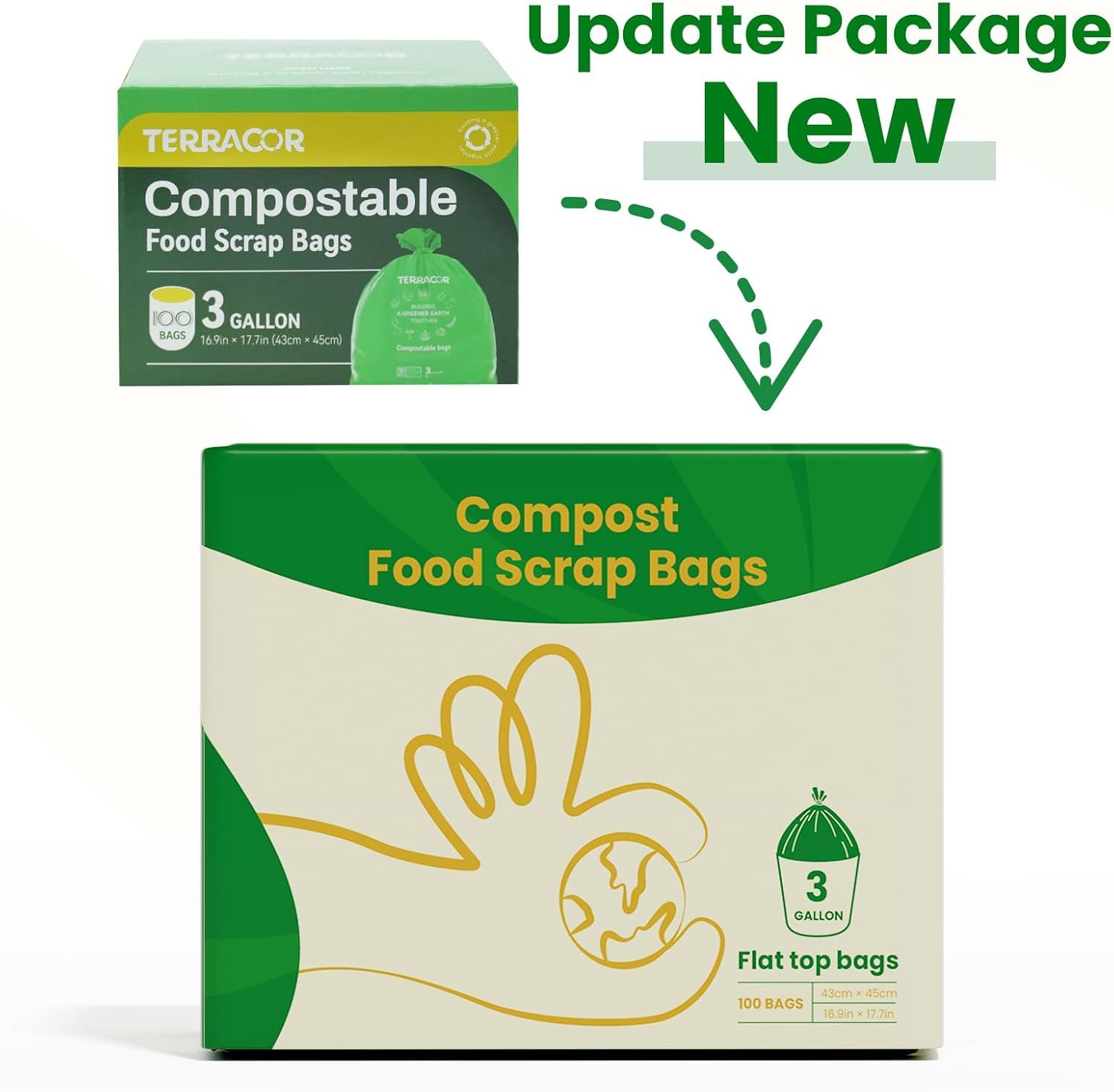 Bolsas de basura compostables de 3 galones, bolsas de abono para cubo de encimera, 200 unidades (paquete de 2) con certificación BPI y cumple con la norma ASTM D6400