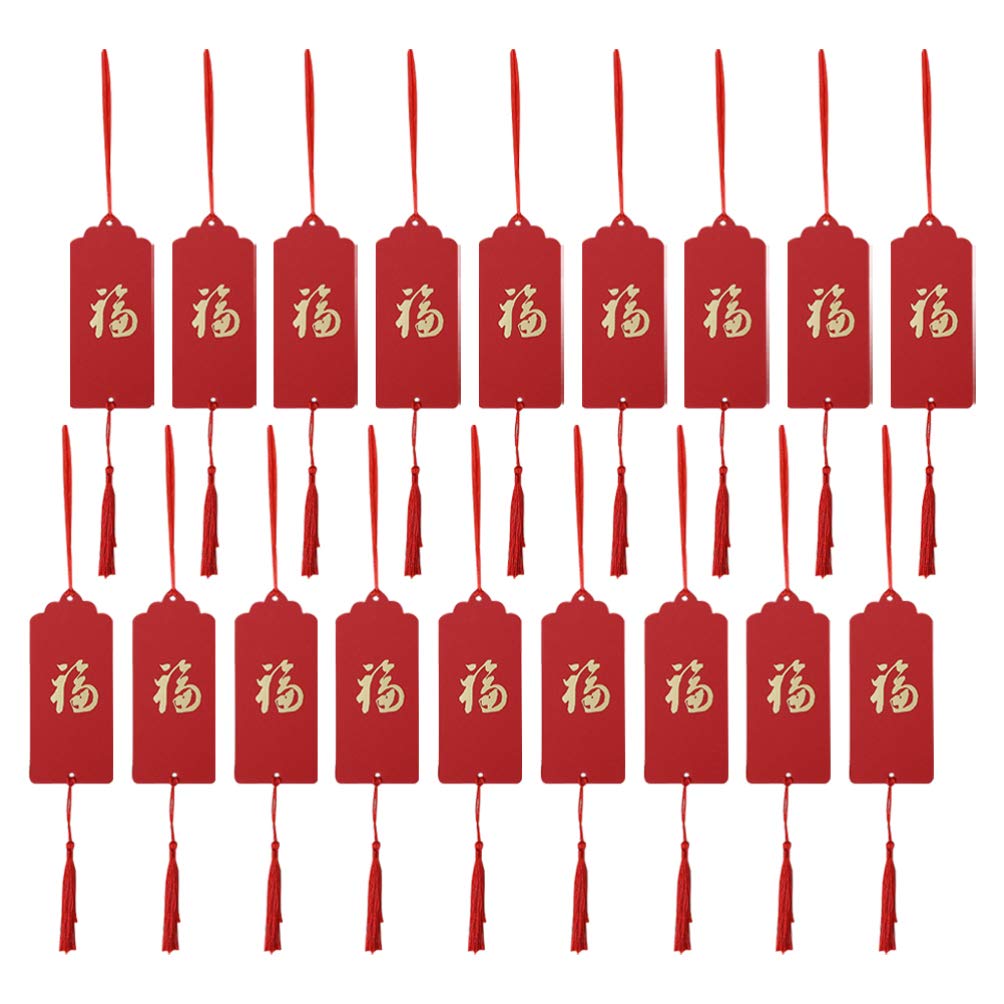 30pcs New Year Tag Stocking Stuffer Treats Chinese Fu Character Chinese New Year Decorations Xmas Holiday Decorations Hanging Blessing Cards Red