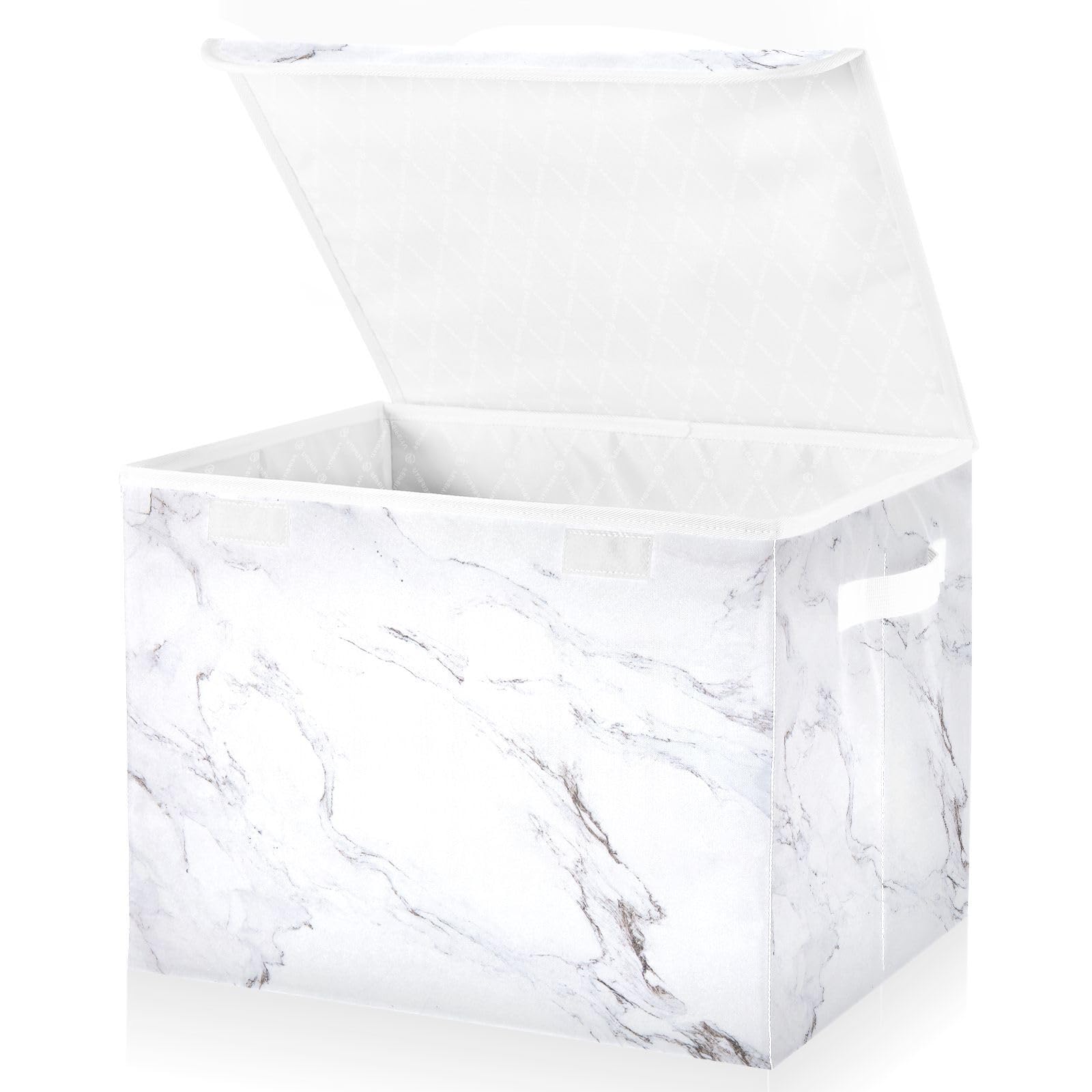 ALAZA Storage Bins Organizer Box Baskets Lidded Clothes for Shelves Closet Stylish White Marble Stone Collapsible Stackable Storage Cubes Handles