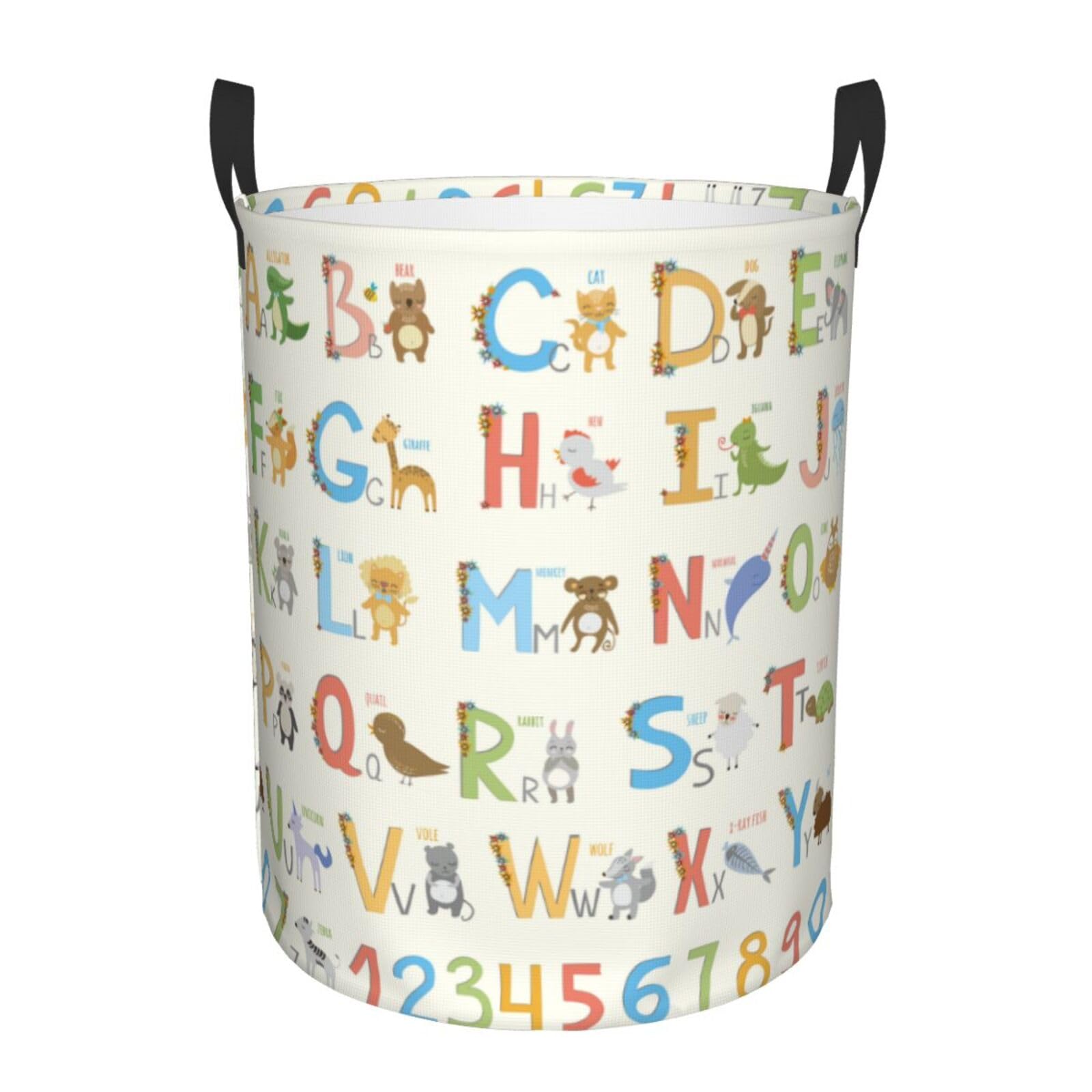 Laundry Basket Alphabet with Animals Laundry Hamper Waterproof Idea Hampers Large Collapsible Baskets with Handle Suitable for Bedroom Bathroom Utility Room Kitchen, Small