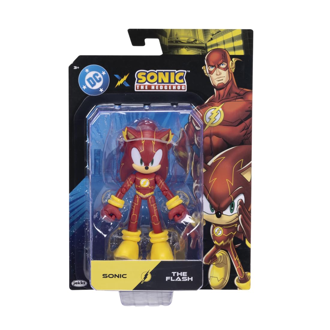 Figurka akcji DC x Sonic the Hedgehog jako Flash, 5" / 13 cm, oficjalna licencja Jakks Pacific, niezwykle szczegółowa i wyprofilowana konstrukcja, opakowanie kolekcjonerskie