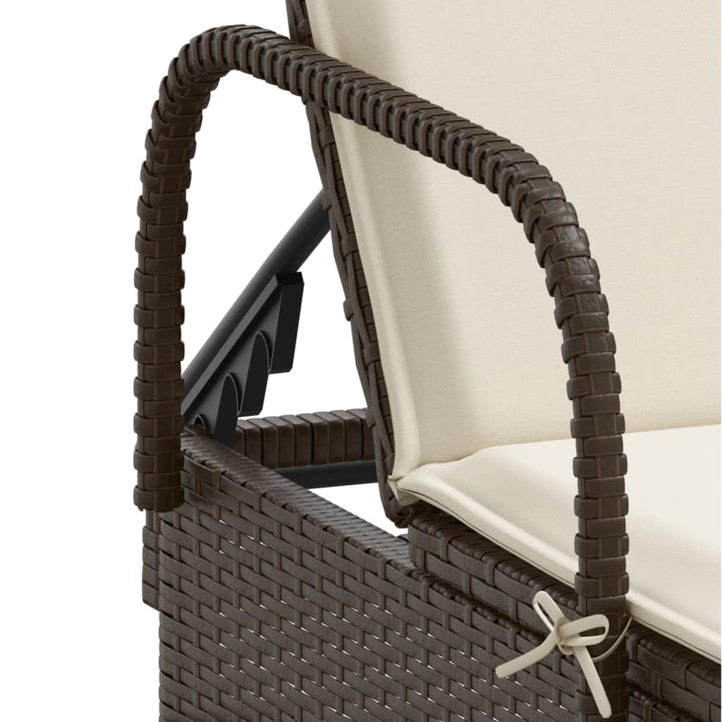 Lettino prendisole regolabile con ruote, lettino da giardino con rivestimento rimovibile e cuscino in polyrattan, lettino prendisole con ruote e cuscino, marrone