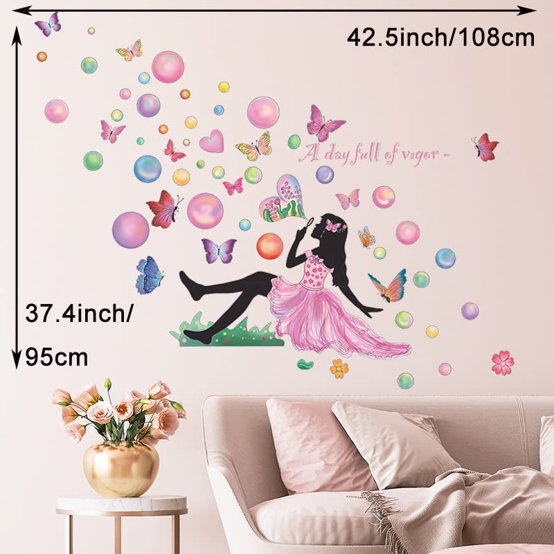 Vinilo Decorativo Niña Hada Soplando Burbujas Mariposas miniatura 4