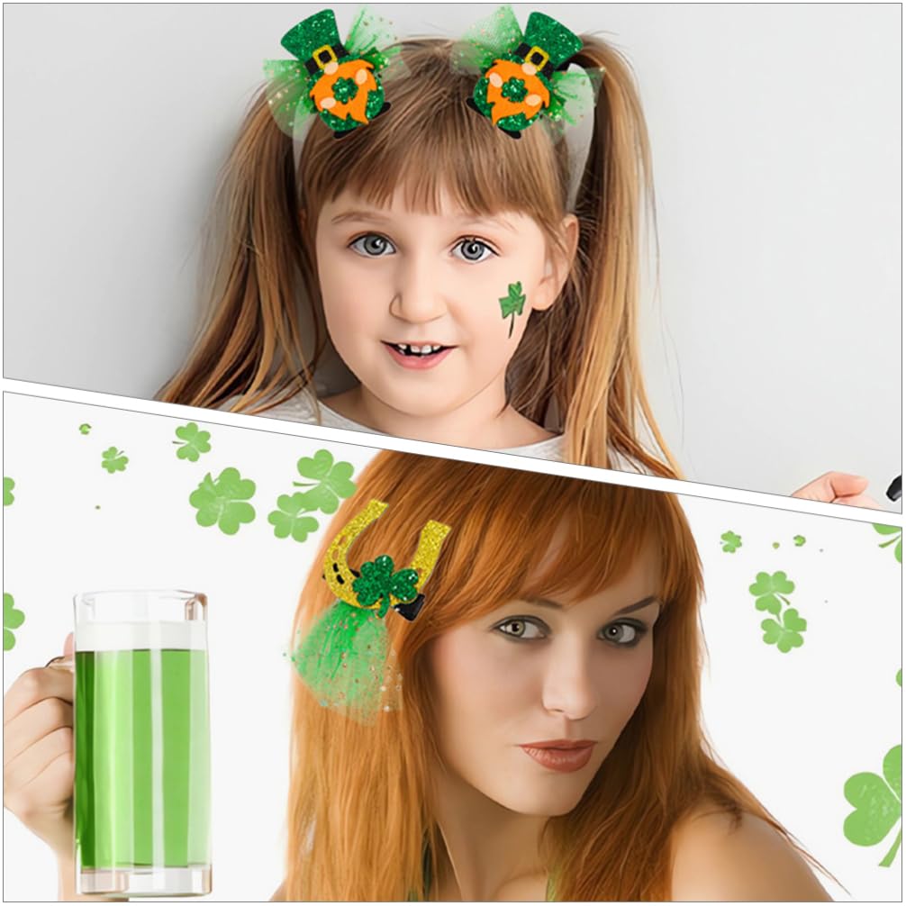 FRCOLOR 6Pcs Glitter St. Patrick's Shamrock Hair Pins Green Irish Holiday Hair Clip Party Hairstyle Decorations for Women Girl - Image 2