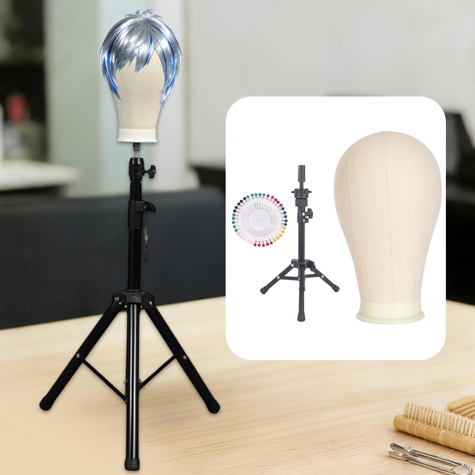 Sharplace Perückenkopf, stabiles Mannequin-Kopfmodell, verstellbarer Perückenkopf mit Ständer, 21 Zoll