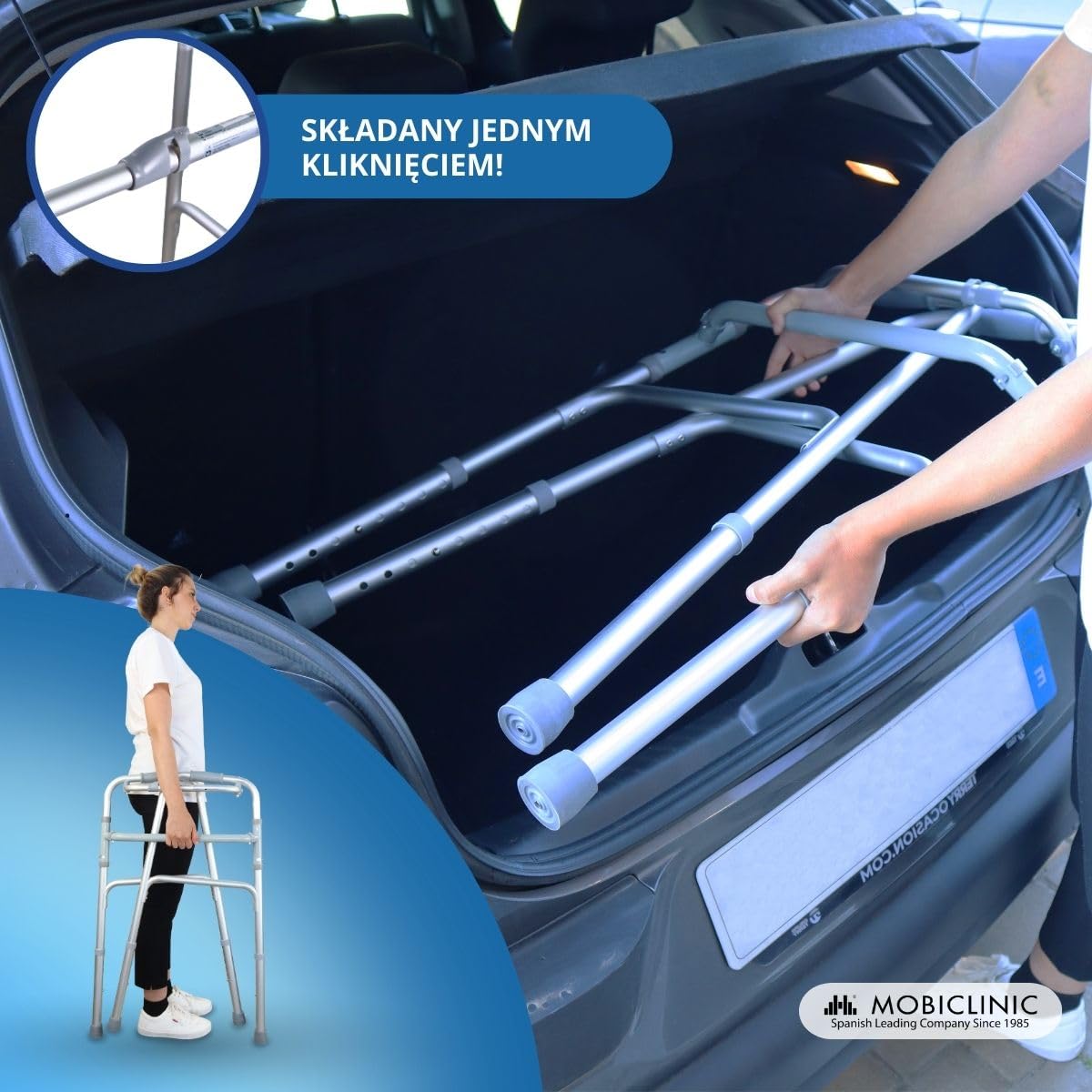 Mobiclinic® Chodzik dla seniorów składany lekki aluminiowy antypoślizgowy szary