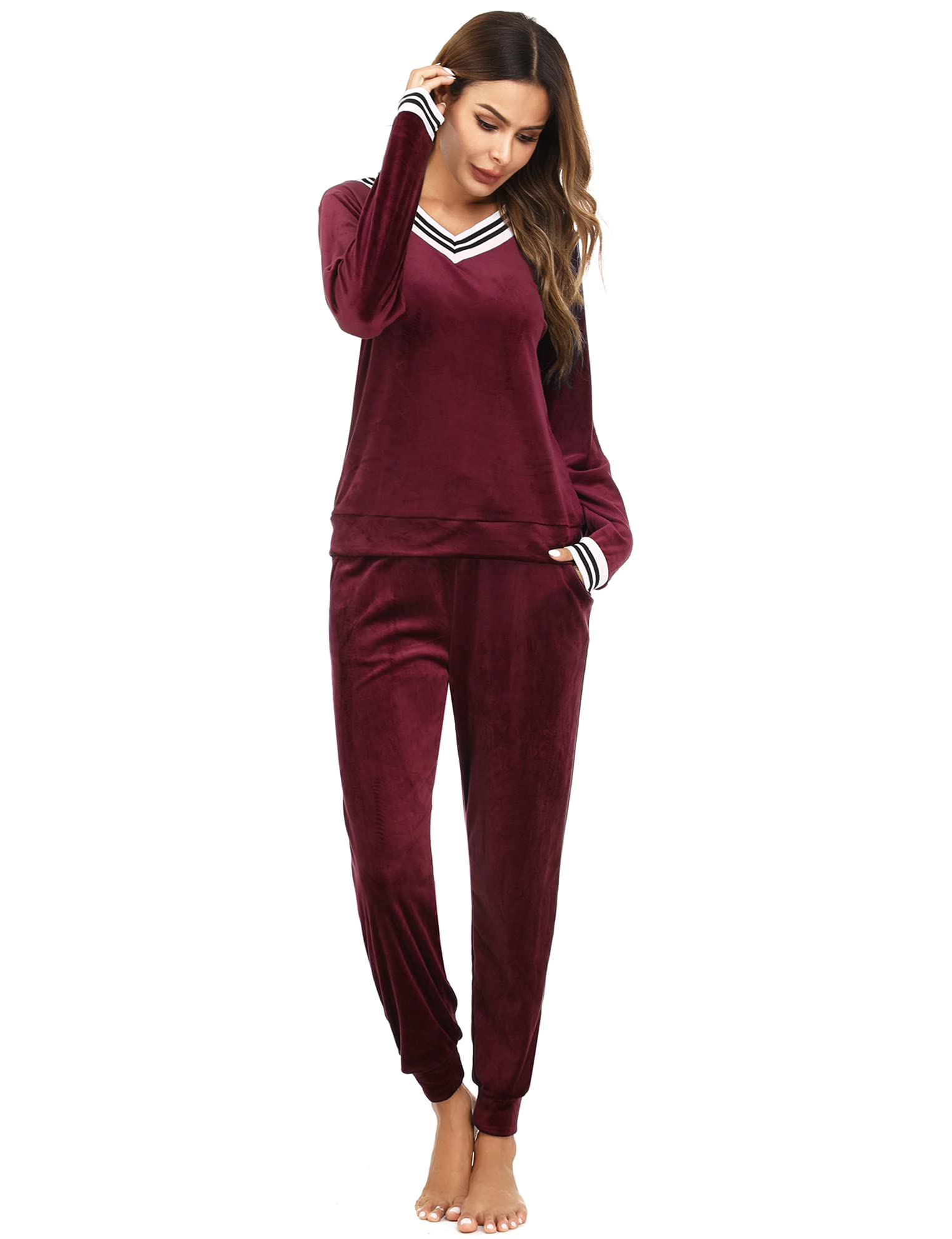 Totatuit Donna da Ginnastica in Velluto Tuta da Casa Set Tuta Sportiva Casual Pigiami Due Pezzi Pigiama Donna Pile Set Inverno da Yoga Jogging Training Sportwear con Coulisse