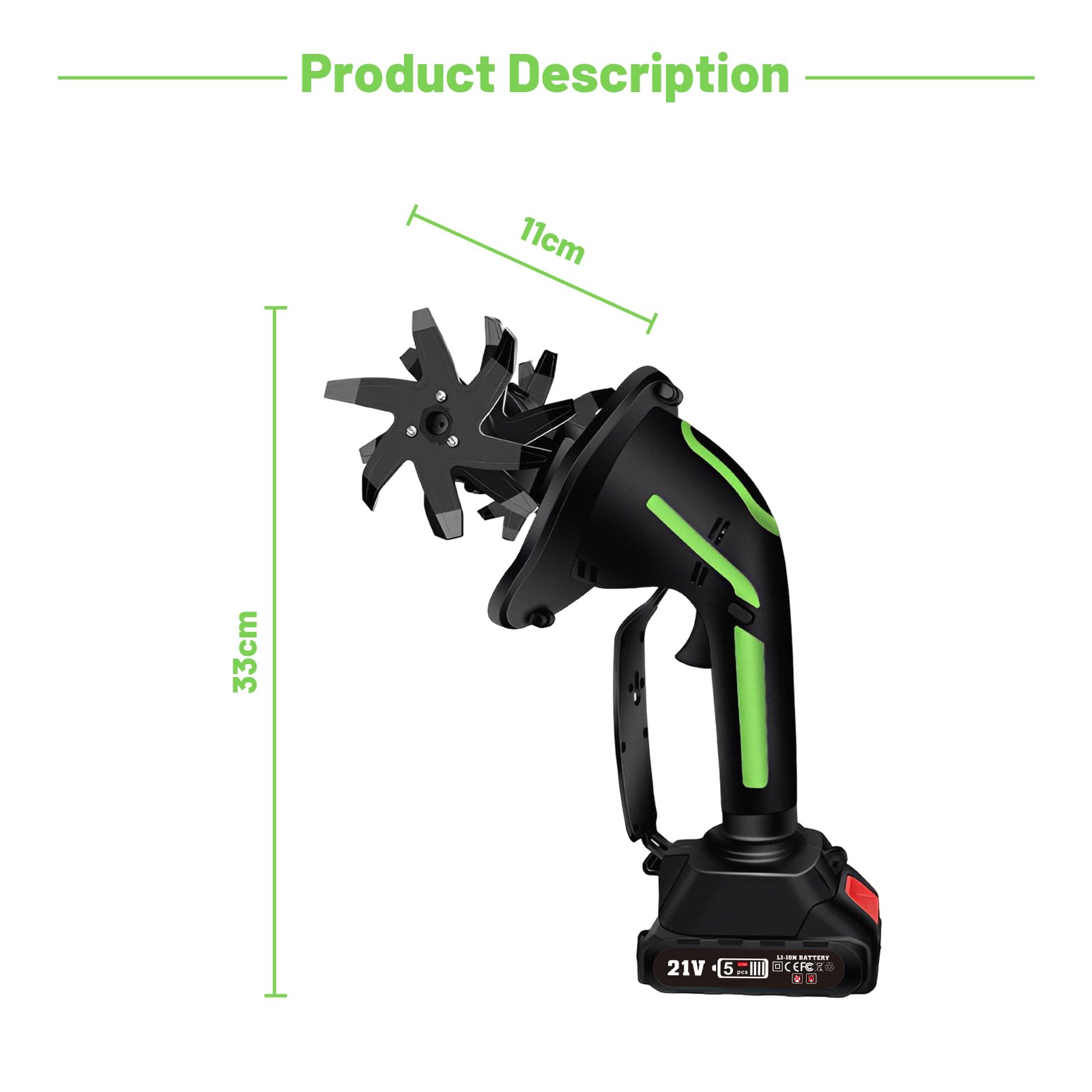 Akku-Bodenhacke Elektrisch mit 2×2000mAh Akku, Mini Gartenfräse Akku, Elektro-Motorhacke, 235 U/min, 65Mn Stahlmesser, Perfekt für Blumenbeete & Gemüsegarten