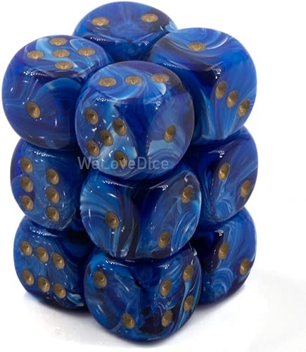 Miniatura 1 de DND - Juego de dados Chessex D&D de 0.630 in, juego de dados poliédricos de plástico azul y dorado, Dungeons and Dragons, incluye 12 dados  D6