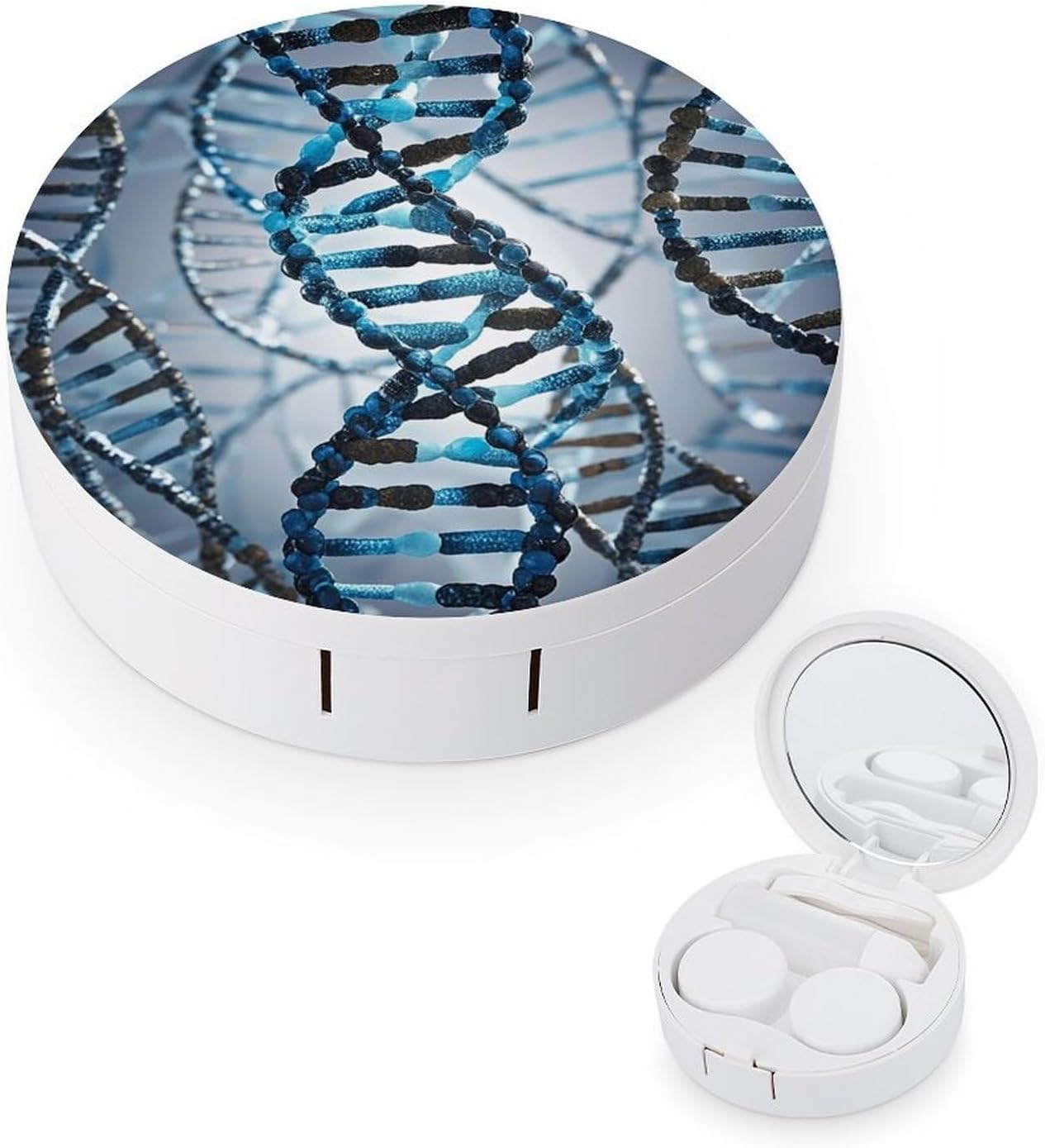 DNA Genetic Helix Contact Lens Case with Cleaner Washer Cute Contact Lens Soak Storage Holder Container with Mirror Mini Portable Contact Lens Box Set for Travel Outdoor Use
