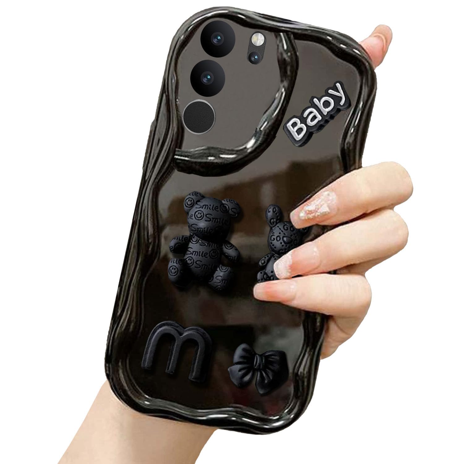 KC Back Cover for Vivo V29 5G & Vivo V29 Pro 5G - 3D Cute New Curly Wave Frame Cartoon Characters and Baby Shockproof Soft Bumper Silicone Case with Camera Protection (Black) (B0CVMRTXX4) Amazon Price History, Amazon Price Tracker