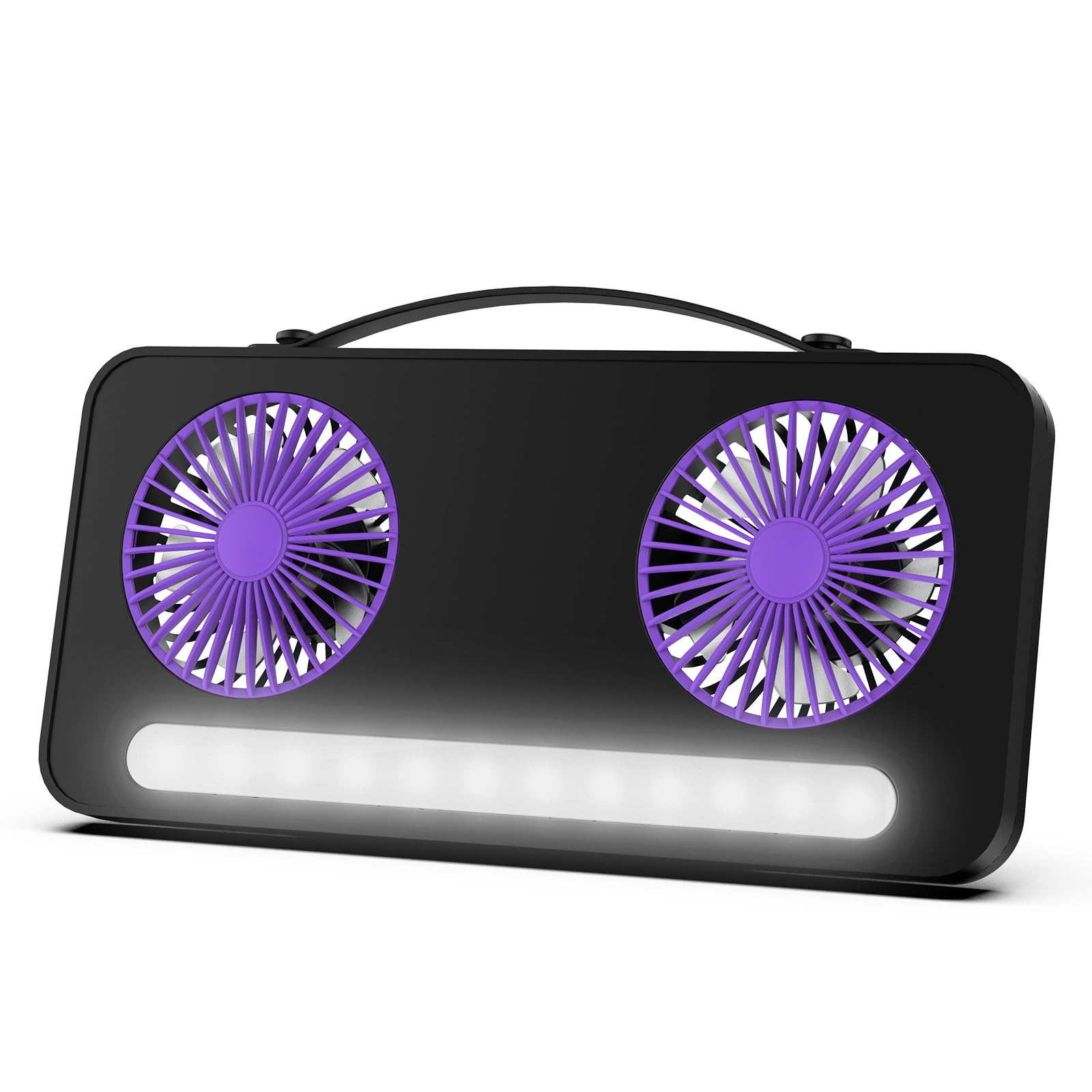 Bigqin USB Desk Fan with Light, 1200mAh Fan with Carrying Handle, 3 Speeds Mini Fan, Grey & Purple Quiet Table Fan for Desk, Bedroom, Outdoor