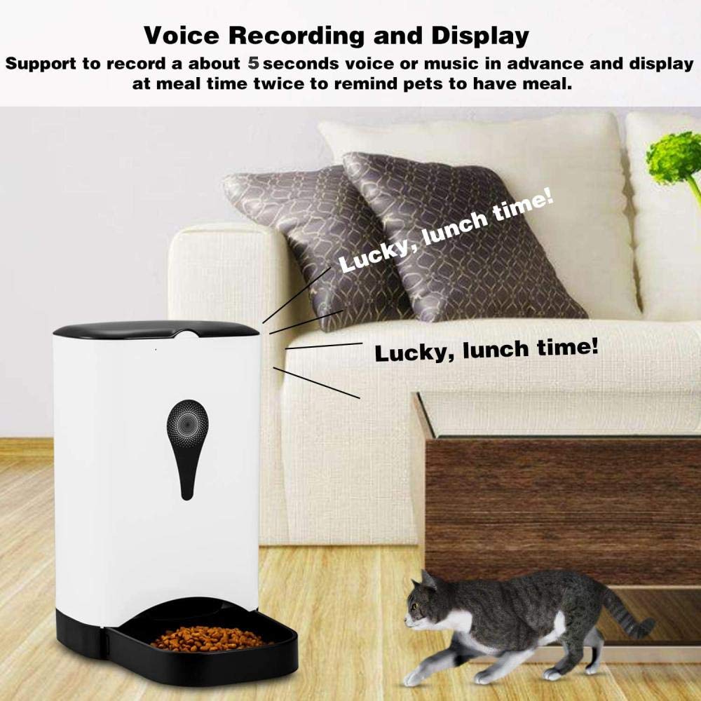 Dispenser di Cibo per Cani 4.5L Auto Smart Pet Feeder con registratore vocale Incorporato Allarmi di distribuzione Timer programmabile e Display LCD