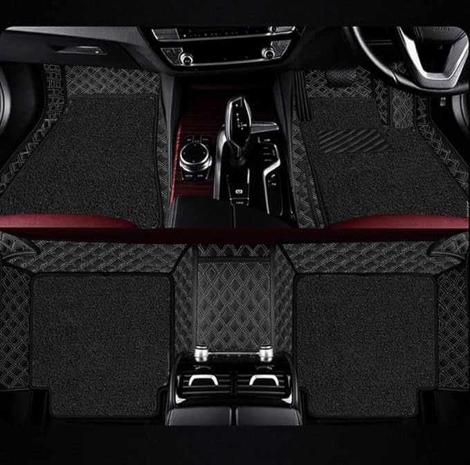 Image of Premium 7D Car Mat for Maruti Suzuki Brezza (Model: 2022-2026) || Luxury Leather Dual-Stitch Full Set 7D Floor Mats || Color : Silver with Black Grass (Design-1)